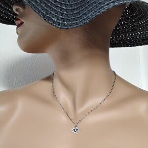 Silver Tone Evil Eye Charm Necklace 18"-20" Good Luck & Protection